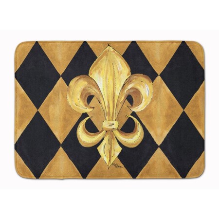 Jensendistributionservices Black & Gold Fleur De Lis New Orleans Machine Washable Memory Foam Mat MI2552190